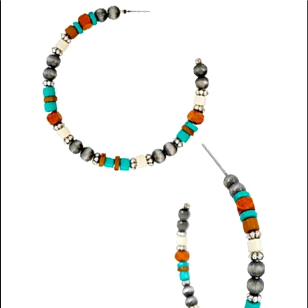 Navajo Pearl Beaded Hoop Earrings
